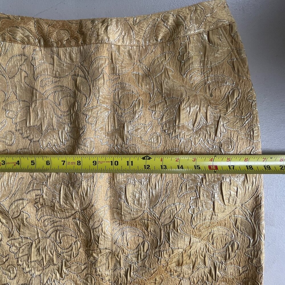 Vintage Perry Ellis Skirt 10P Gold Floral Jacquard Pockets Lined Office Siren - Picture 11 of 14